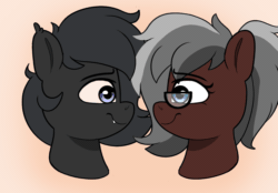 Size: 1080x750 | Tagged: safe, artist:joaothejohn, imported from derpibooru, oc, oc:duncan, oc:luni, bat pony, earth pony, pony, animated, bat pony oc, bat wings, bust, commission, cute, earth pony oc, eyes closed, fangs, floppy ears, glasses, gradient background, heart, holiday, kiss on the lips, kissing, multicolored hair, ponytail, portrait, shipping, text, valentine's day, wings, ych result, your character here