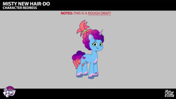 Size: 2844x1602 | Tagged: safe, imported from derpibooru, pony, unicorn, leak, spoiler:g5, spoiler:my little pony: tell your tale, spoiler:tyts02e32, blue coat, coat markings, curls, curly mane, curly tail, female, g5, gradient mane, green eyes, horn, lil critter workshop, magic mirror (episode), mare, misty brightdawn, my little pony: tell your tale, rebirth misty, socks (coat markings), tail, unshorn fetlocks