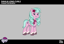 Size: 1920x1311 | Tagged: safe, imported from derpibooru, earth pony, pony, leak, spoiler:g5, spoiler:my little pony: tell your tale, spoiler:tyts02e32, alternate hairstyle, blue mane, blue tail, clothes, coat markings, curls, curly mane, dahlia, female, flower, g5, lil critter workshop, looking at you, magic mirror (episode), mare, my little pony: tell your tale, pink coat, purple eyes, ringlets, scarf, smiling, smiling at you, socks (coat markings), tail, two toned mane, two toned tail, unshorn fetlocks