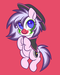 Size: 800x1000 | Tagged: safe, artist:leopardsnaps, imported from derpibooru, oc, oc only, oc:funny smiles, earth pony, bigender, clothes, clown, clown makeup, cute, earth pony oc, female, grin, hat, male, mare, nonbinary, poncho, simple background, smiling, solo, stallion