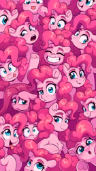 Size: 2160x3840 | Tagged: safe, artist:skysorbett, imported from derpibooru, pinkie pie, earth pony, pony, curly hair, curly mane, female, frog (hoof), looking at someone, looking at you, mare, multeity, open mouth, open smile, smiling, tongue out, too much pink energy is dangerous, underhoof