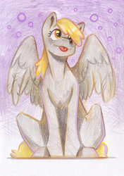 Size: 1610x2288 | Tagged: safe, artist:july-chams, imported from derpibooru, derpy hooves, pegasus, pony, :p, colored pencil drawing, female, mare, sitting, solo, tongue out, traditional art