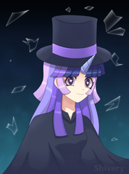 Size: 2429x3274 | Tagged: safe, artist:shivery, imported from derpibooru, oc, oc:flawless sparklemoon, #artist:shivery, #cloak, #hat, fusion, fusion:trixie, fusion:twilight sparkle, fusion:twixie