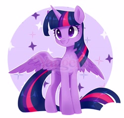 Size: 3847x3677 | Tagged: safe, artist:yangere, imported from derpibooru, twilight sparkle, alicorn, pony, cute, female, mare, obtrusive watermark, signature, smiling, solo, sparkles, spread wings, twiabetes, twilight sparkle (alicorn), watermark, wings