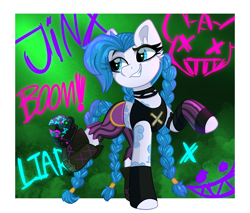 Size: 2338x1988 | Tagged: safe, artist:lbrcloud, imported from derpibooru, earth pony, pony, arcane, jinx (league of legends), league of legends, ponified, solo