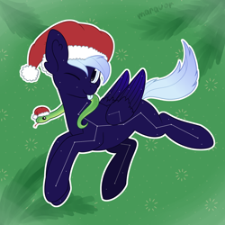 Size: 1500x1500 | Tagged: safe, artist:maravor, imported from derpibooru, oc, oc:interstellar, pegasus, pony, snake, christmas, hat, holiday, male, one eye closed, santa hat, solo, stallion, tongue out, wink