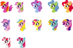 Size: 1280x832 | Tagged: safe, artist:shadowbluebrownine, imported from derpibooru, daisy dreams, dewdrop dazzle, feathermay, honeybelle, lulu luck, pudding pie, ribbon heart, snowcatcher, star swirl, stardash, tealove, earth pony, pegasus, unicorn, bust, horn, portrait, rainbow flash (g4), simple background, transparent background