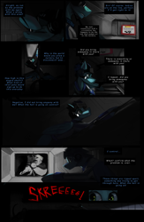 Size: 952x1456 | Tagged: safe, artist:alientsdev, imported from derpibooru, soarin', alien, pony, xenomorph, comic:alien: twilight signing off, alien (franchise), comic, crawling, dialogue, imminent death, ladder, male, solo, space station, speech bubble, stallion, torch, vent