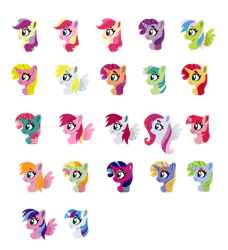 Size: 750x821 | Tagged: safe, artist:shadowbluebrownine, imported from derpibooru, apple bumpkin, berry punch, berryshine, bitta luck, diamond rose, flippity flop, flitterheart, forsythia, gardenia glow, golden delicious, island rainbow, junebug, lucky dreams, ploomette, rainbow wishes, ribbon wishes, sapphire shores, sprinkle stripe, earth pony, pegasus, unicorn, apple family member, breezie (g4), breezie flora, bust, cinnamon breeze (g4), horn, portrait, simple background, skywishes (g4), transparent background, unicorn berry punch, unicorn golden delicious, unicorn junebug, unicorn sapphire shores