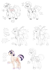 Size: 3200x4300 | Tagged: safe, artist:squeezymouse, derpibooru exclusive, imported from derpibooru, oc, oc only, oc:crane favor, oc:malic acid, oc:silk veil, bat pony, crystal pony, earth pony, pegasus, pony, unicorn, vampire bat pony, armor, armored pony, bat pony oc, bat wings, beret, black and white, blanket, clothes, colored hooves, docked tail, dotted line, earth pony oc, eyeshadow, grayscale, guide, hat, helmet, hooves, horn, jewelry, lidded eyes, makeup, male, missing cutie mark, monochrome, notes, pegasus oc, raised hoof, ring, royal guard, sabaton, saddle, scar, see-through, shoes, shorn fetlocks, sketch, sketch dump, slit pupils, species swap, spread wings, stallion, tack, tail, tail ring, text, torn ear, tutorial, unshorn fetlocks, wings, wip