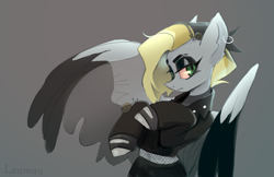 Size: 3545x2295 | Tagged: safe, artist:anazeml, artist:laymy, imported from derpibooru, oc, oc only, oc:tlen borowski, pegasus, pony, black and yellow, clothes, ear piercing, earring, jacket, jewelry, leather, leather jacket, piercing, solo