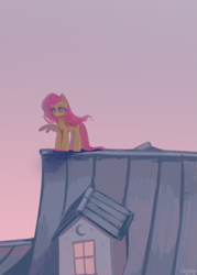 Size: 2439x3400 | Tagged: safe, artist:anazeml, artist:laymy, imported from derpibooru, fluttershy, pegasus, pony, colored hooves, female, hooves, mare, one wing out, outdoors, roof, rooftop, solo, standing, wings