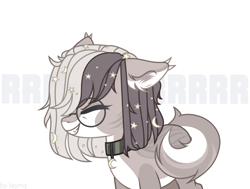 Size: 2372x1791 | Tagged: safe, artist:anazeml, artist:laymy, imported from derpibooru, oc, oc only, pony, collar, cute, cute little fangs, ear fluff, eyes closed, fangs, glasses, growling, round glasses, solo