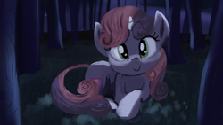 Size: 1920x1080 | Tagged: safe, imported from derpibooru, sweetie belle, unicorn, cute, grass, horn, lying down, night, solo, staring at you