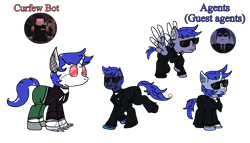 Size: 1920x1098 | Tagged: safe, artist:xxduncandonutxx, imported from derpibooru, oc, oc only, earth pony, pegasus, pony, robot, robot pony, unicorn, agent, clothes, horn, ponified, roblox, roboticization, suit, sunglasses