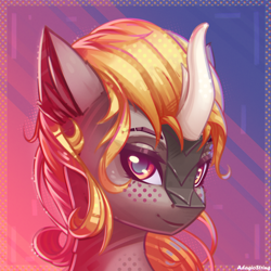 Size: 2000x2000 | Tagged: safe, artist:adagiostring, imported from derpibooru, oc, oc only, kirin, backlighting, bust, cute, digital art, female, freckles, headshot commission, kirin oc, looking at you, portrait, red light, simple background, solo, solo female