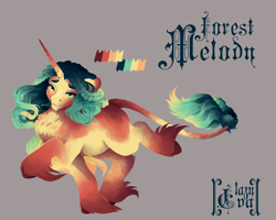 Size: 2888x2312 | Tagged: safe, artist:lazyeva, imported from derpibooru, oc, oc only, oc:forest melody, pony, unicorn, braid, chest fluff, female, horn, leonine tail, mare, reference sheet, solo, tail, unshorn fetlocks