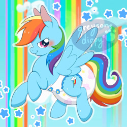 Size: 2000x2000 | Tagged: safe, artist:greysonsdippy, imported from derpibooru, rainbow dash, pegasus, pony, blushing, diaper, diaper fetish, fetish, poofy diaper, solo, spread wings, wings