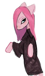 Size: 827x1377 | Tagged: safe, artist:calmstate2, imported from derpibooru, pinkie pie, earth pony, pony, clothes, female, goth, hair over one eye, mare, pinkamena diane pie, simple background, solo, white background