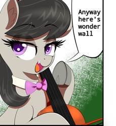 Size: 3200x3500 | Tagged: safe, artist:scandianon, imported from derpibooru, octavia melody, earth pony, pony, anyways here's wonderwall, bedroom eyes, bow (instrument), cello, cello bow, fangs, female, frog (hoof), mare, meme, musical instrument, oasis (band), open mouth, ponified, talking, underhoof, wonderwall