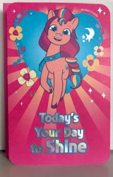 Size: 3649x5712 | Tagged: safe, imported from derpibooru, sunny starscout, earth pony, birthday, card, g5, irl, merchandise, photo