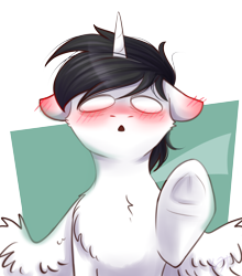 Size: 2200x2500 | Tagged: safe, artist:glumarkoj, artist:shiro-roo, imported from derpibooru, oc, oc only, oc:shiron, alicorn, pony, alicorn oc, blushing, high res, horn, male, simple background, solo, stallion, transparent background, wings