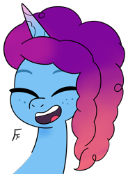 Size: 2041x2775 | Tagged: safe, artist:frownfactory, imported from derpibooru, pony, unicorn, eyes closed, female, g5, happy, horn, mare, misty brightdawn, open mouth, rebirth misty, simple background, smiling, solo, transparent background