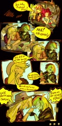 Size: 1007x2048 | Tagged: safe, artist:zerdasher, imported from derpibooru, applejack, pinkie pie, rainbow dash, sunset shimmer, human, equestria girls, appledash, argument, clothes, comic, cross-popping veins, dialogue, emanata, female, hoodie, lesbian, married couple, shipping, speech bubble