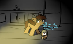 Size: 969x587 | Tagged: safe, artist:sararose, imported from derpibooru, oc, oc only, oc:roachpony, cockroach, insect, pony, cookie, cookie jar, dialogue, female, filly, foal, food, solo