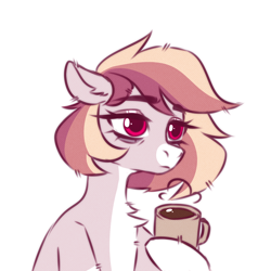 Size: 2000x2000 | Tagged: safe, artist:kinfer, imported from derpibooru, oc, oc only, oc:dream bliss, earth pony, pony, bored, coffee, floppy ears, solo