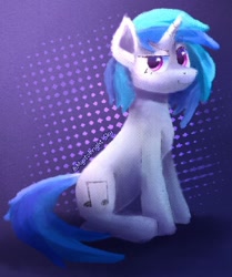 Size: 670x800 | Tagged: safe, artist:mystobright sky, imported from derpibooru, dj pon-3, vinyl scratch, pony, unicorn, eyebrows, horn, looking at you, raised eyebrow, sitting, smiling, solo