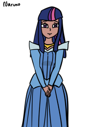 Size: 834x1112 | Tagged: safe, artist:wrath-marionphauna, imported from derpibooru, twilight sparkle, human, clothes, crossover, disney, dress, humanized, jewelry, princess aurora, request, solo