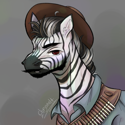 Size: 3307x3307 | Tagged: safe, artist:chrystal_company, imported from derpibooru, oc, oc only, pony, zebra, equestria at war mod, bandolier, beard, clothes, facial hair, hat, moustache, shirt, solo