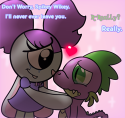 Size: 2159x2037 | Tagged: safe, artist:keinth2990, imported from derpibooru, spike, oc, oc:penelope, rabbit, animal, bowtie, caring, crying, cute, heart, puppy dog eyes, story included, text, true love