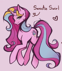 Size: 1920x2225 | Tagged: safe, artist:halo12zero, imported from derpibooru, sweetie swirl, unicorn, eyeshadow, grimdark source, heart, horn, lidded eyes, makeup, multicolored mane, no nose, shading, solo, tail, two toned tail