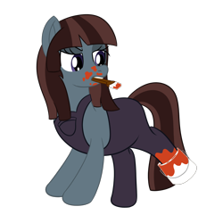 Size: 2000x2000 | Tagged: safe, artist:mariculture, oc, oc only, oc:matte finish, earth pony, pony, clothes, female, mare, mouth hold, overalls, paint, paint can, paintbrush, simple background, solo, transparent background