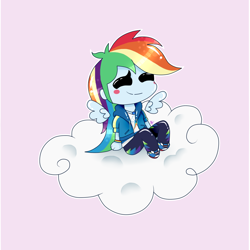 Size: 1600x1600 | Tagged: safe, artist:kathepart, imported from derpibooru, rainbow dash, human, pegasus, equestria girls, blushing, chibi, cloud, cute, happy, simple background, solo