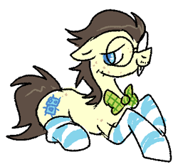 Size: 371x343 | Tagged: safe, artist:muffinz, imported from derpibooru, gizmo, earth pony, pony, bowtie, clothes, glasses, my little pony, socks, solo