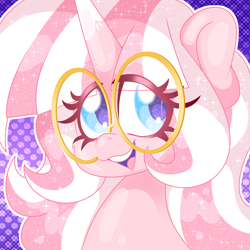 Size: 2000x2000 | Tagged: safe, artist:ladylullabystar, imported from derpibooru, oc, oc:lady lullaby star, pony, unicorn, bust, female, glasses, horn, mare, portrait, solo