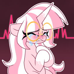 Size: 2000x2000 | Tagged: safe, artist:ladylullabystar, imported from derpibooru, oc, oc:lady lullaby star, pony, unicorn, crying, female, glasses, horn, mare, solo