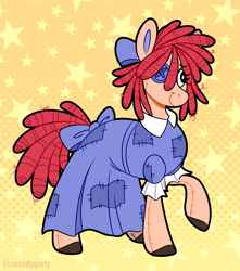 Size: 1268x1435 | Tagged: safe, artist:wanderingpegasus, imported from derpibooru, doll pony, original species, pony, crossover, doll, female, heterochromia, mare, ponified, ragatha, ragdoll, simple background, smiling, solo, star background, stars, the amazing digital circus, toy