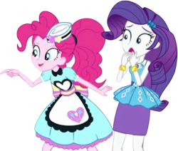 Size: 2973x2520 | Tagged: safe, edit, edited screencap, editor:mrtoonlover83, imported from derpibooru, screencap, pinkie pie, rarity, equestria girls, background removed, female, not a vector, rarity peplum dress