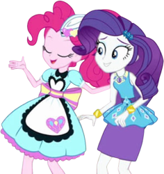 Size: 2378x2520 | Tagged: safe, edit, edited screencap, editor:mrtoonlover83, imported from derpibooru, screencap, pinkie pie, rarity, equestria girls, background removed, female, not a vector, rarity peplum dress