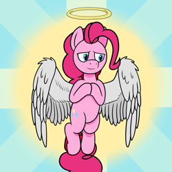 Size: 1500x1500 | Tagged: safe, artist:scraggleman, imported from derpibooru, pinkie pie, pony, angel, halo, pinktober, solo, wings