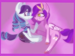 Size: 2048x1536 | Tagged: safe, artist:cloud artist, imported from derpibooru, coloratura, pipp petals, earth pony, pegasus, pony, duo, duo female, female, g5, gradient background, looking at each other, looking at someone, mare, passepartout, rara