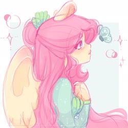 Size: 2048x2048 | Tagged: safe, artist:miyuartss, imported from derpibooru, fluttershy, butterfly, human, clothes, humanized, simple background, solo, white background, winged humanization, wings