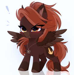 Size: 3934x4000 | Tagged: safe, artist:pesty_skillengton, imported from derpibooru, oc, oc:kometka, pegasus, amulet, angry, chaos star, chest fluff, chibi, commissioner:sfaccountant, female, jewelry, pegasus oc, puffy cheeks, solo, solo female, spread wings, wings