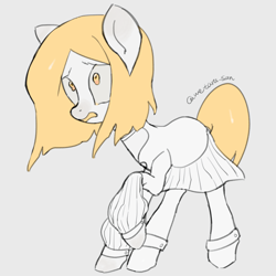 Size: 4096x4096 | Tagged: safe, artist:metaruscarlet, imported from derpibooru, earth pony, pony, clothes, collar, fear, gray background, houseki no kuni, land of the lustrous, open mouth, ponified, raised hoof, simple background, solo, yellow diamond (houseki no kuni)