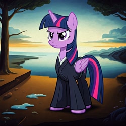 Size: 1024x1024 | Tagged: safe, generator:nightcafe ai, imported from twibooru, twilight sparkle, ai content, ai generated, anime, bleach (manga), crossover, generator:google imagen 3.0, image, needs more jpeg, soul reaper