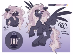 Size: 4096x3114 | Tagged: safe, artist:cheekipone, oc, oc only, oc:little light, pegasus, pony, blushing, color palette, cursed, cutie mark, ear piercing, eye clipping through hair, eyebrows visible through hair, eyes closed, female, floating, floppy ears, freckles, grin, hiding, hooves to the chest, lantern, mare, markings, mute, nervous, nervous grin, passepartout, pegasus oc, pegasus wings, piercing, reference sheet, shy, smiling, solo, sparkles, spread wings, two toned mane, two toned tail, unshorn fetlocks, wings